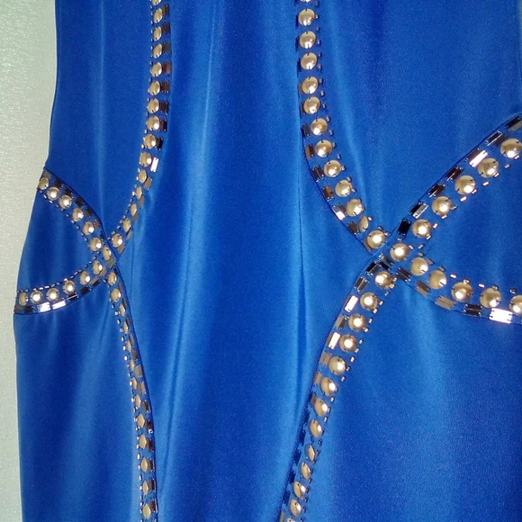 New Small Blue Silver Bebe Tribal Rings Knit Dress Homecoming Prom Holiday Party - Picture 11 of 11